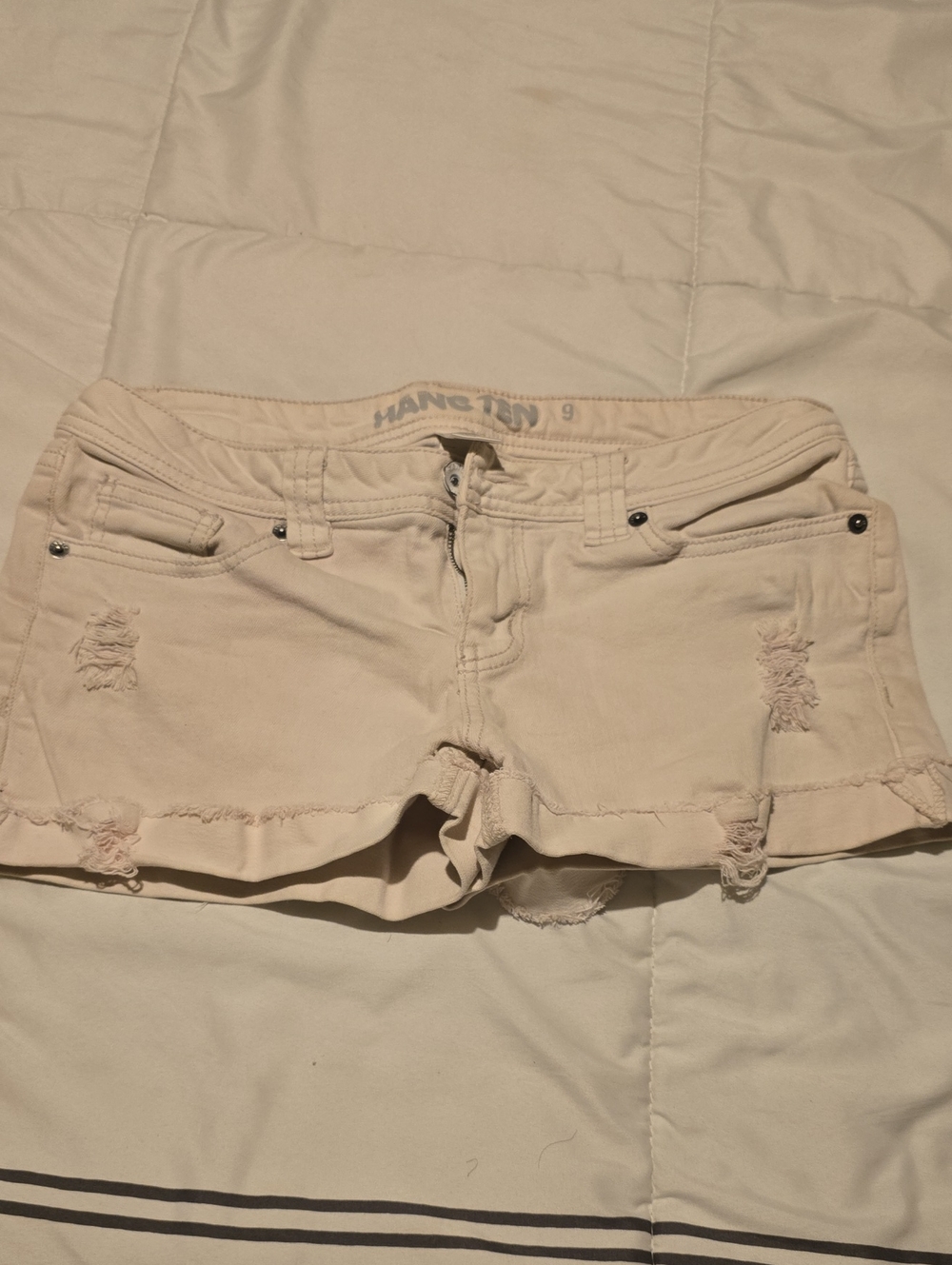 Hang Ten Cream Distressed Denim Jean Shorts